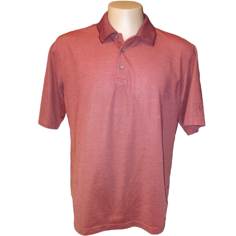 PGA Tour Polo Shirt Large Mens Golf Core Athleisure Sporty Red Short Sleeve Logo